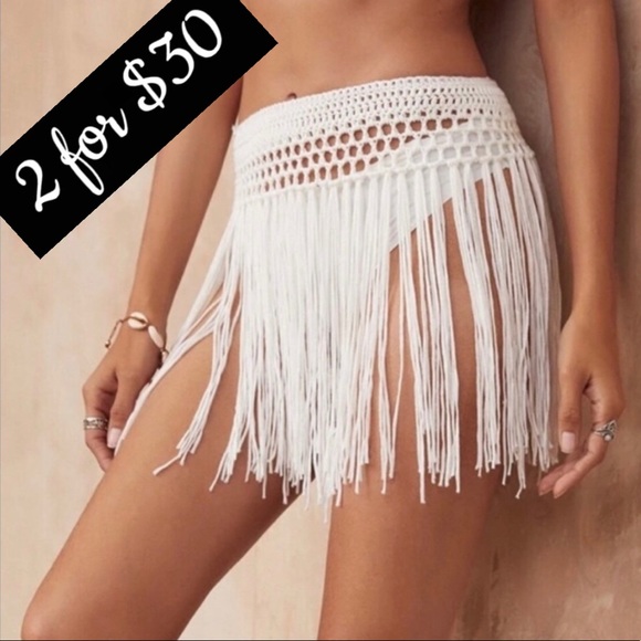Other - NEW Women’s White Fringe Crochet Coverup Skirt Size M Beach Vacation Pool (HP)